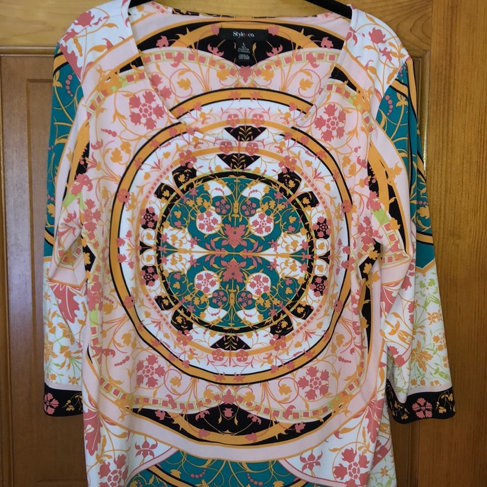Style &Co  Floral 3/4 Sleeve Top Size Large